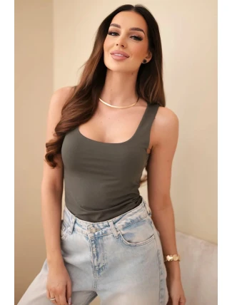 Dámská halenka na ramínkách s výstřihem tmavě khaki