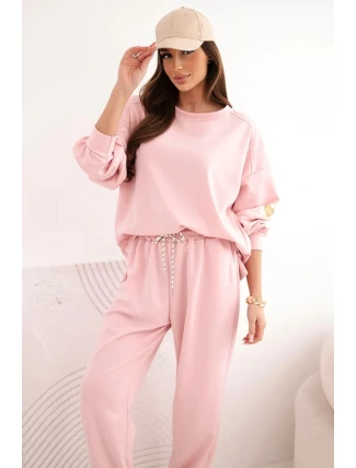 Dámský máslový komplet s volnou mikinou a kalhotami s nápisem LOVE pudrově růžová