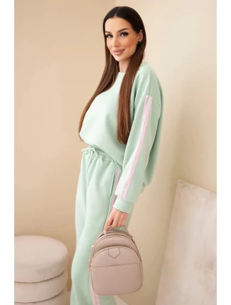 Dámský viskózový máslový komplet s lampasy tmavý mentolový