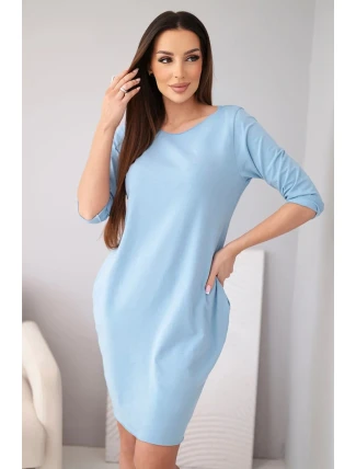 Dámské bavlněné šaty s 3/4 rukávem a kapsami modré