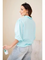 Dámská bavlněná košile s krajkou a zavazováním mentolová