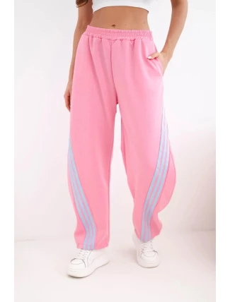 Dámské máslové kalhoty z viskózy s lampasem světle růžové