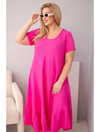 Dámské šaty plus size s krátkým rukávem a volánem z lehké viskózy fuchsiová