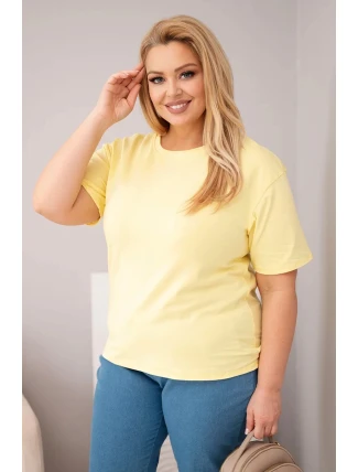 Dámská bavlněná halenka Plus Size s krátkým rukávem basic žlutá
