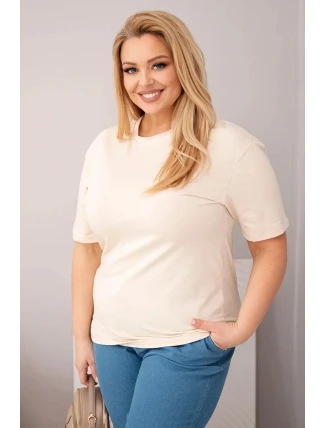 Dámská bavlněná halenka Plus Size s krátkým rukávem basic béžová