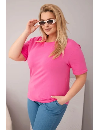 Dámská bavlněná halenka Plus Size s krátkým rukávem basic růžová