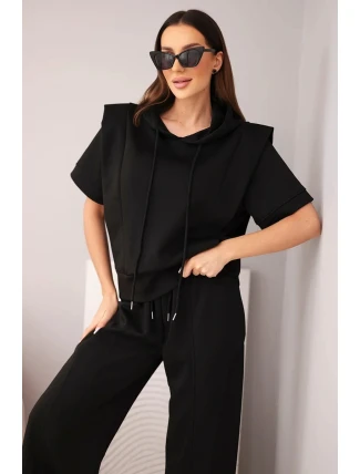 Dámský komplet máslový mikina s kapucí a volné kalhoty se stahováním černý