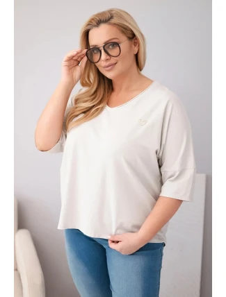 Dámská bavlněná oversize halenka Plus Size s výstřihem do V béžová