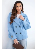 Dámská krátká dvouřadová bunda s límcem modrá