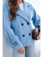 Dámská krátká dvouřadová bunda s límcem modrá
