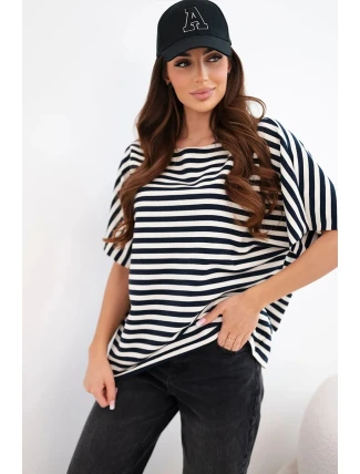 Dámská bavlněná pruhovaná halenka s krátkým rukávem černá