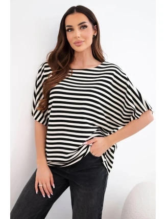 Dámská bavlněná pruhovaná halenka s krátkým rukávem námořnická