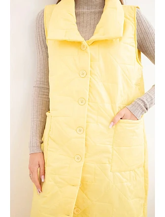 Dámská prošívaná dlouhá vesta s kapsami a stojáčkem žlutá