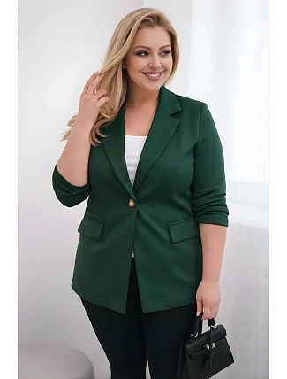 Dámské sako z viskózy Plus Size s dlouhým rukávem a límcem tmavě zelené Dámské sako z viskózy Plus Size s dlouhým rukávem a límcem tmavě zelené