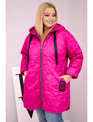 Dámská prošívaná bunda Plus Size s kapucí a nápisem HOPE fuchsiová Dámská prošívaná bunda Plus Size s kapucí a nápisem HOPE fuchsiová