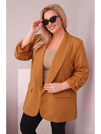 Elegantní dámské sako Plus Size tmavě camelové Elegantní dámské sako Plus Size tmavě camelové