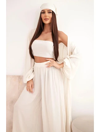 Dámský viskózový 4dílný komplet v boho stylu světle béžový
