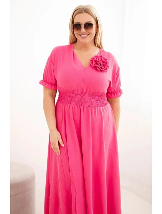 Dámské šaty Plus Size s výstřihem do V a s nařaseným pasem růžová