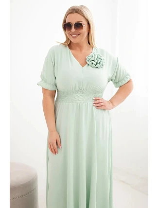 Dámské šaty Plus Size s výstřihem do V a nařaseným pasem mintová