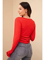 Dámská žebrovaná halenka s nařasením na boku červená