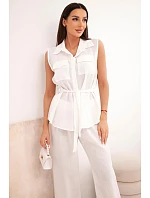 Dámský komplet s vázanou halenkou a širokými kalhotami ecru Dámský komplet s vázanou halenkou a širokými kalhotami ecru