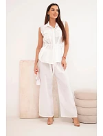 Dámský komplet s vázanou halenkou a širokými kalhotami ecru Dámský komplet s vázanou halenkou a širokými kalhotami ecru