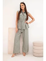 Dámský komplet se zavazovací halenkou a širokými kalhotami khaki Dámský komplet se zavazovací halenkou a širokými kalhotami khaki