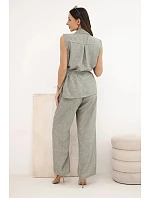 Dámský komplet se zavazovací halenkou a širokými kalhotami khaki Dámský komplet se zavazovací halenkou a širokými kalhotami khaki