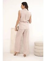 Dámský komplet s vázanou blůzkou a širokými kalhotami pudrově růžová