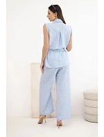Dámský komplet s vázanou halenkou a širokými kalhotami modrý