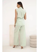 Dámský komplet s halenkou na zavazování a širokými kalhotami mentolový