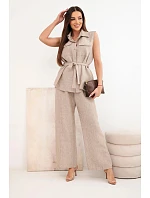 Dámský komplet s vázanou halenkou a širokými kalhotami fango