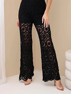 Dámské bavlněné krajkové kalhoty se širokými nohavicemi a elastickým pasem černé