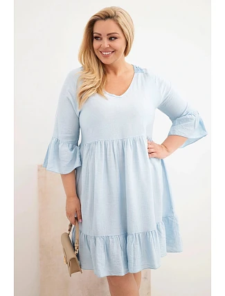 Dámské šaty Plus Size z viskózy s ažurovým zdobením modrá