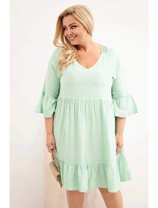 Dámské šaty Plus Size z viskózy s ažurovým zdobením tmavě mentolová