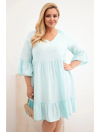 Viskózové dámské šaty Plus Size s ažurovým zdobením mentolová