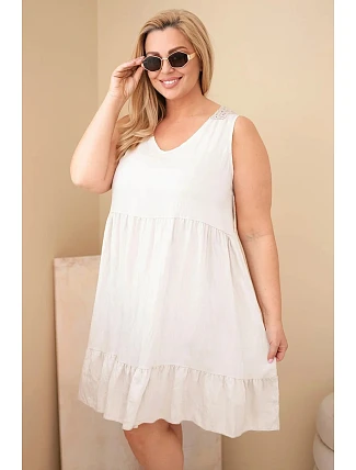 Dámské šaty Plus Size z viskózy s krajkou bez rukávů béžová