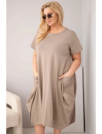 Dámské šaty Plus Size bavlněné s kapsami fango