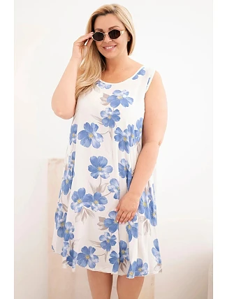 Dámské šaty Plus Size viskózové květované na ramínkách béžová