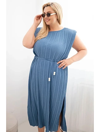 Dámské šaty Plus Size z viskózy, plisované, s vázáním džínové
