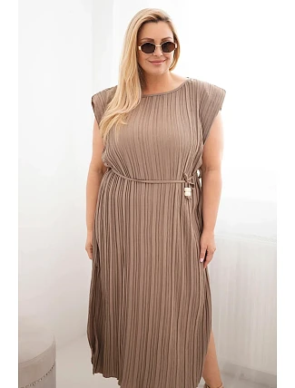 Dámské Plus Size viskózové plisované šaty s vázáním fango