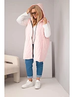 Dámská prošívaná vesta Plus Size s kapucí cukrově růžová