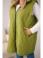 Dámská prošívaná vesta Plus Size s kapucí olivová