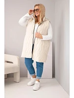Dámská prošívaná vesta Plus Size s kapucí béžová