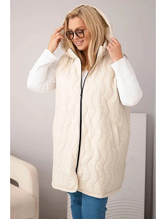 Dámská prošívaná vesta Plus Size s kapucí béžová