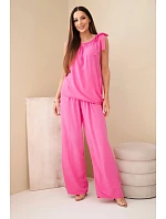Dámský viskózový komplet s asymetrickou halenkou růžový Dámský viskózový komplet s asymetrickou halenkou růžový