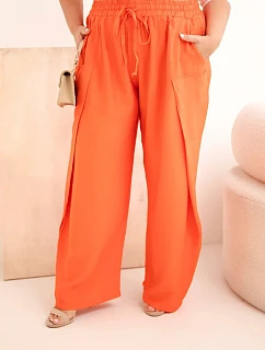 Dámské bavlněné kalhoty Plus Size s gumou v pase oranžové