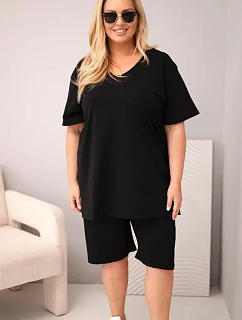 Dámská bavlněná souprava Plus Size s halenkou a kraťasy černá