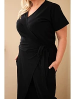 Dámský bavlněný overal Plus Size se zavazováním v pase černý Dámský bavlněný overal Plus Size se zavazováním v pase černý