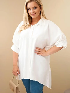 Dámská Plus Size bavlněná košile s knoflíky a límečkem ecru